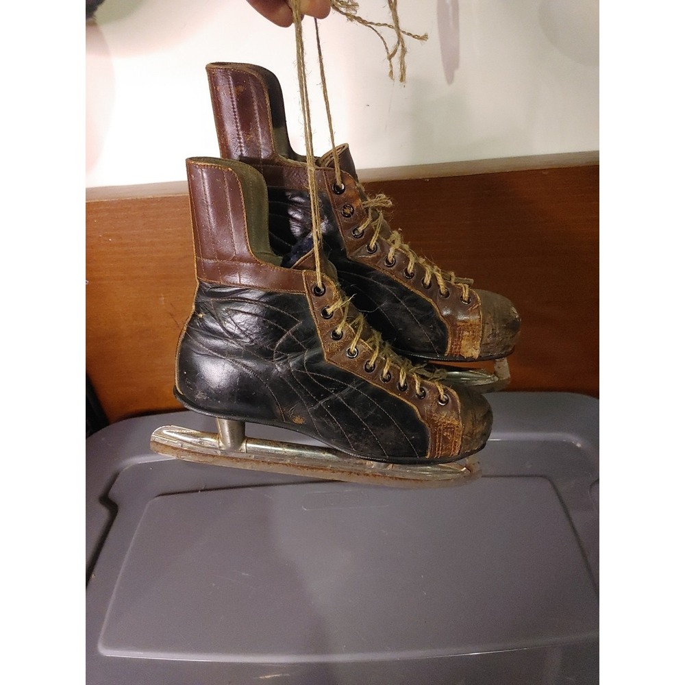 Vintage 1980s-1990s Ice Hockey Skates Made in Canada Leather Decoration Cottage